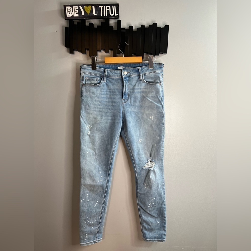 OLD Navy RockStar Super Skinny Distressed Jeans Size 10 Bleach Splatter